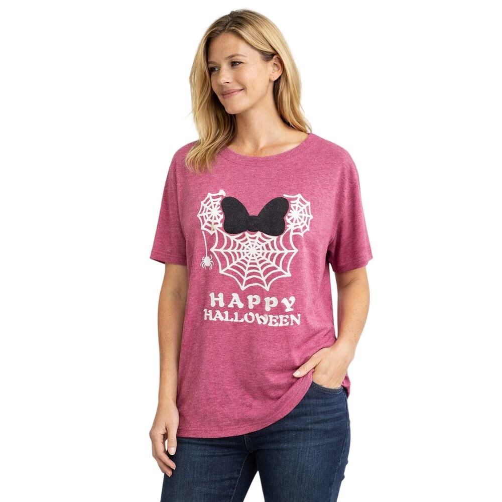 Halloween Graphic T-Shirt Pink Disney Inspired Spider Web Tee Size L